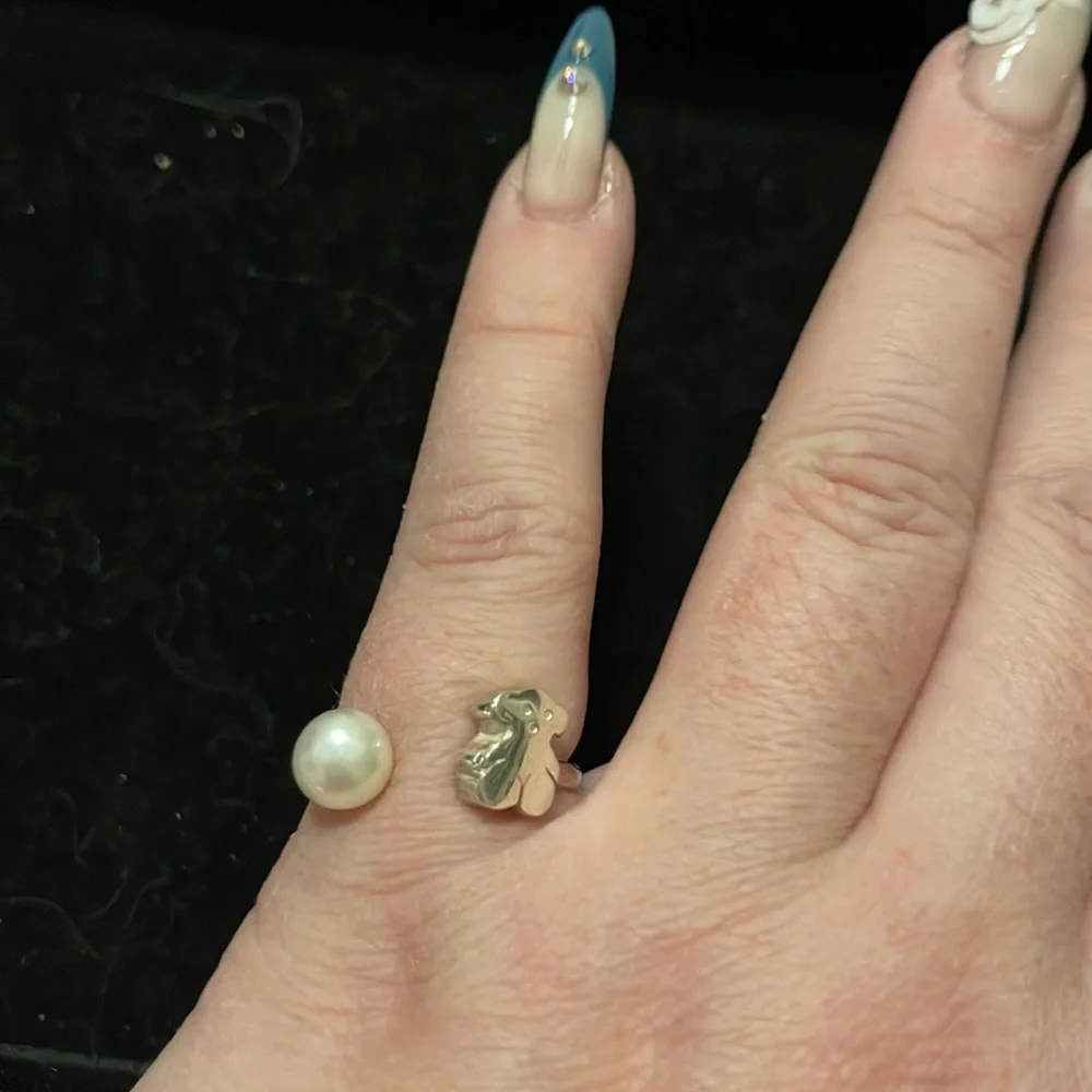 Beautiful sterling silver bear ring with Pearl 💋 - Picture 2 of 8